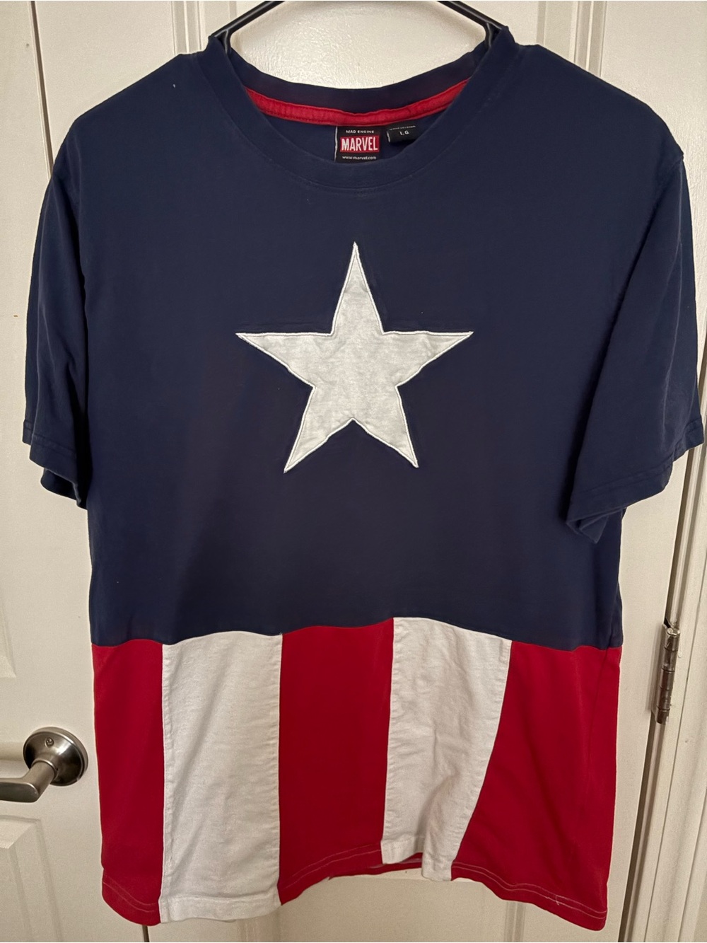 Marvel Captain America Inspired Navy Blue Red White Short Sleeve Tee